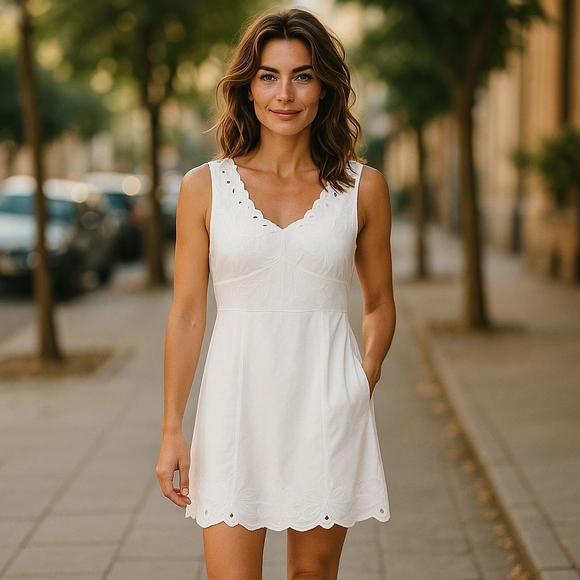 Tahari ASL White Sleeveless V-Neck Mini Dress - Picture 7 of 9
